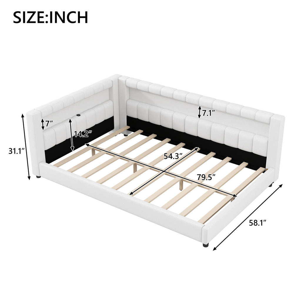 Upholstered Platform Bed With LED Belt And USB Ports