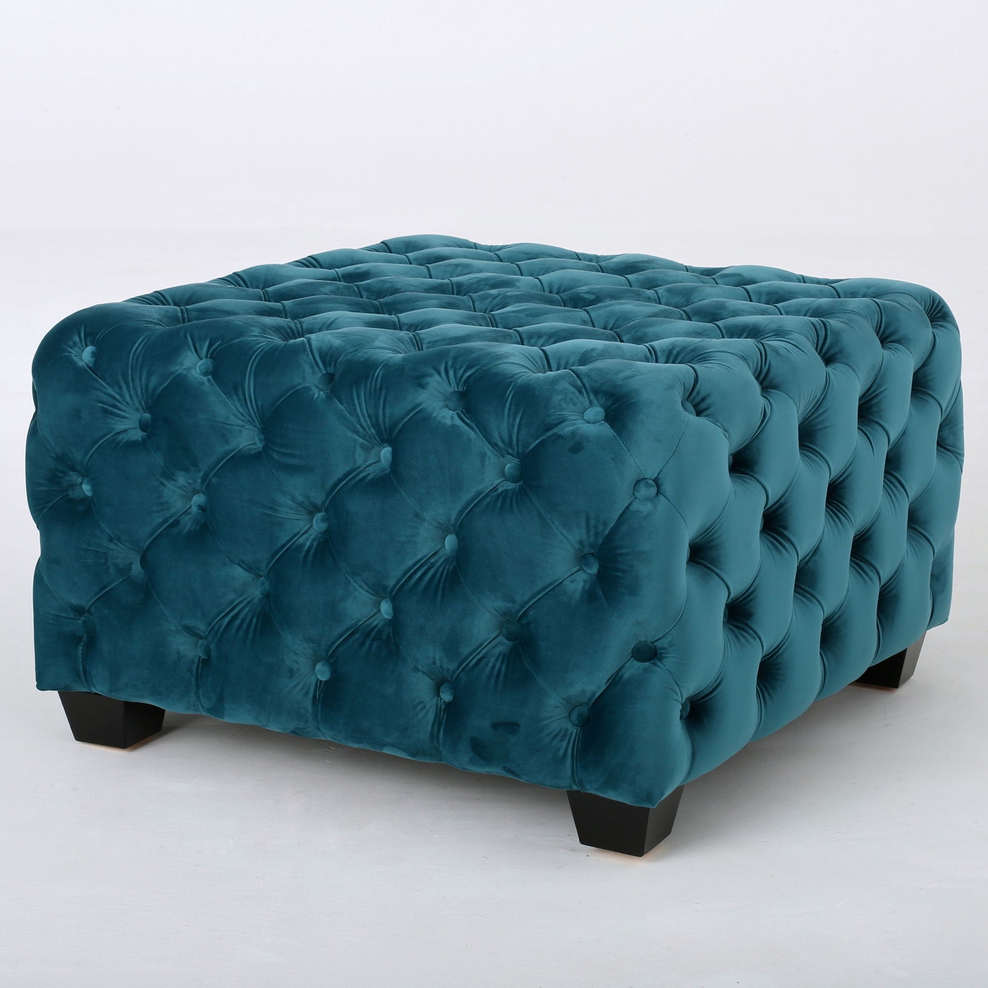 Unwind Upholstered Square Ottoman With Button Tufted Diamond Stitch - Teal