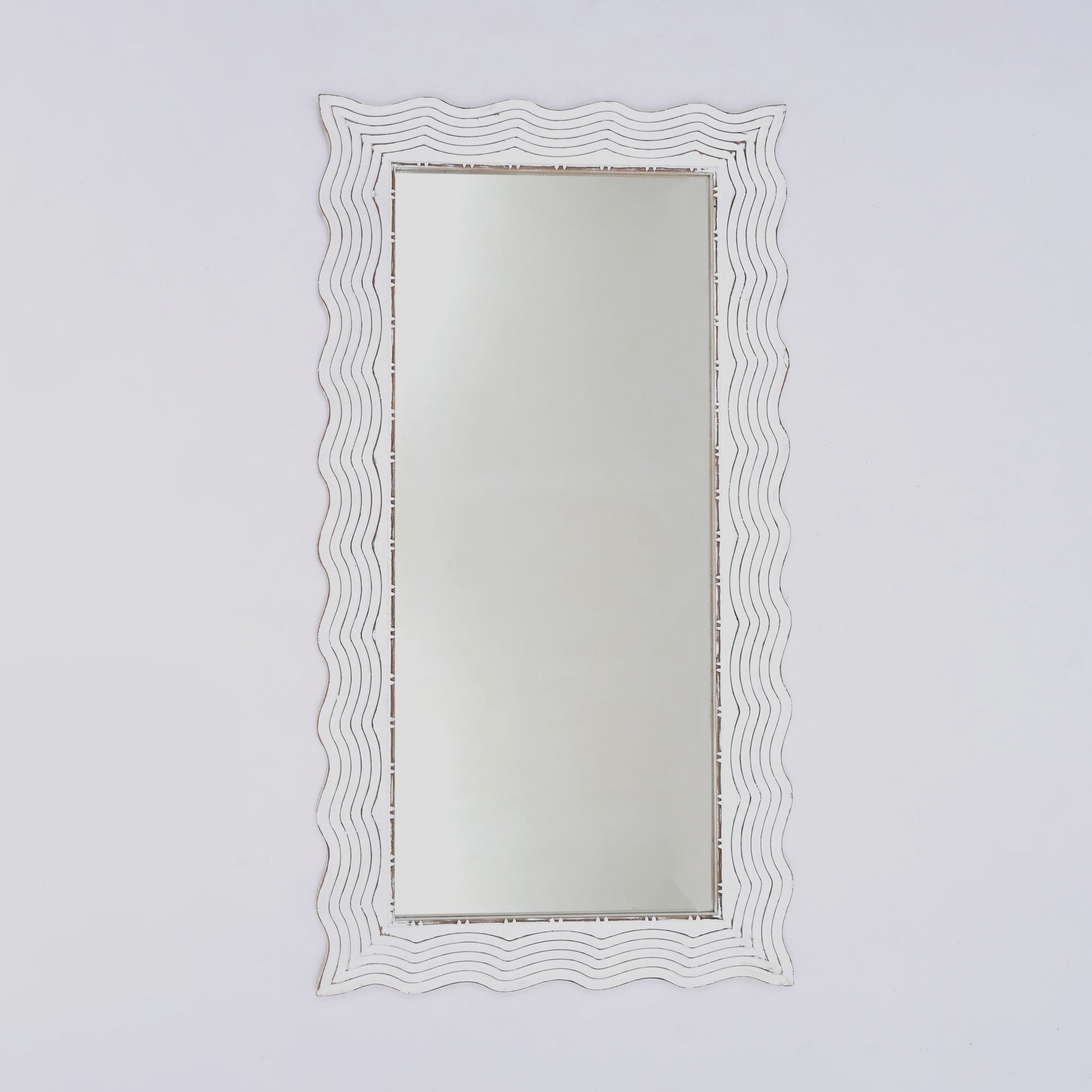 Handcarved Wave Design Rectangle Mirror Accent Enhancing Space - Antique White