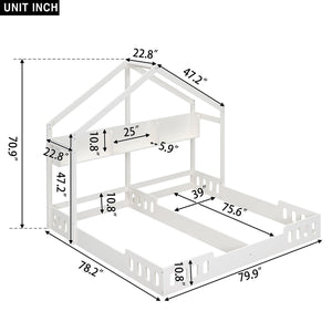 Twin Size Platform Bed With Shared Design, Guardrails, And Built In Shelves - Creamy White
