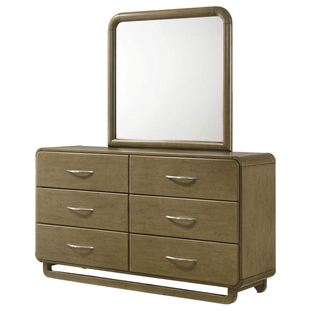 Bernardo - 6 Drawer Dresser And Mirror With Rounded Corners - Nutmeg Brown
