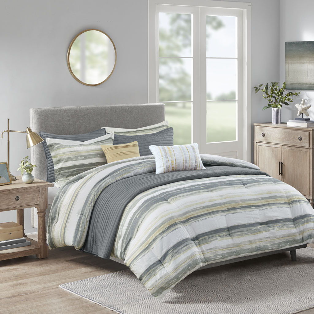 Marina - 8 Piece Printed Comforter And Coverlet Set Collection - Sand