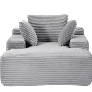 Oversized Chaise Lounge Chair Cozy Cloud Couch, Plush Corduroy Upholstered Sleeper Sofa Daybed With 3 Throw Pillows And Wide Armrest For Living Room - Gray