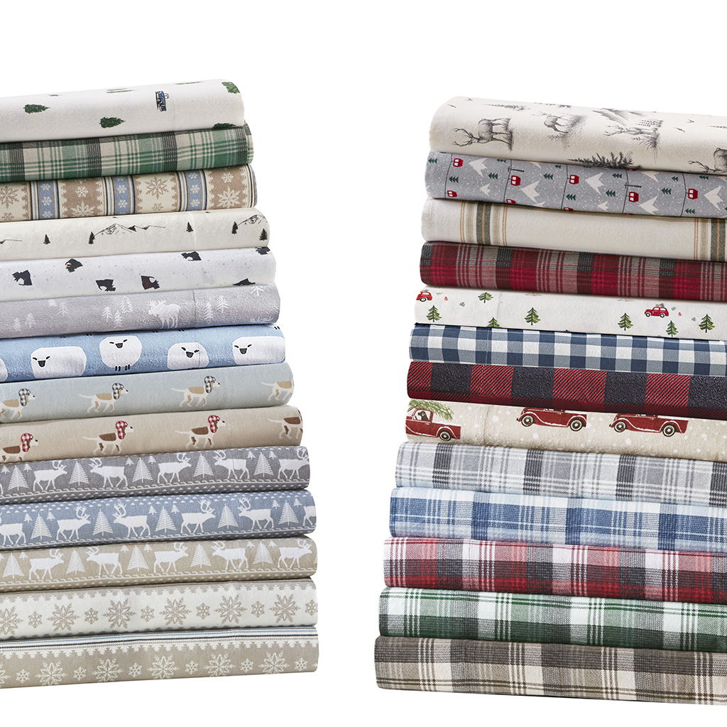 Flannel - 4 Piece King Sheet Set - Gray Deer Toile
