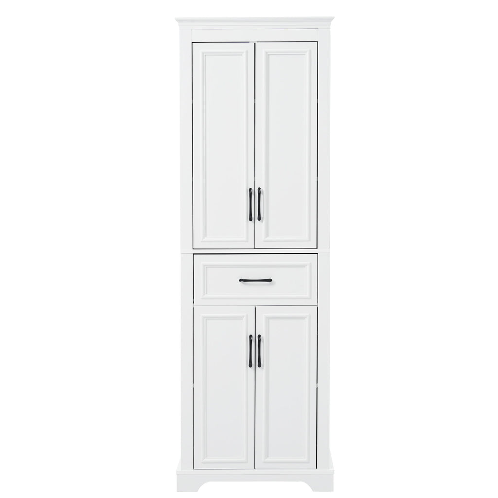 Freestanding Bathroom Vanity, Elegant Design With 4 Doors & 1 Drawer, Adjustable Shelves, Damping Hinges - White