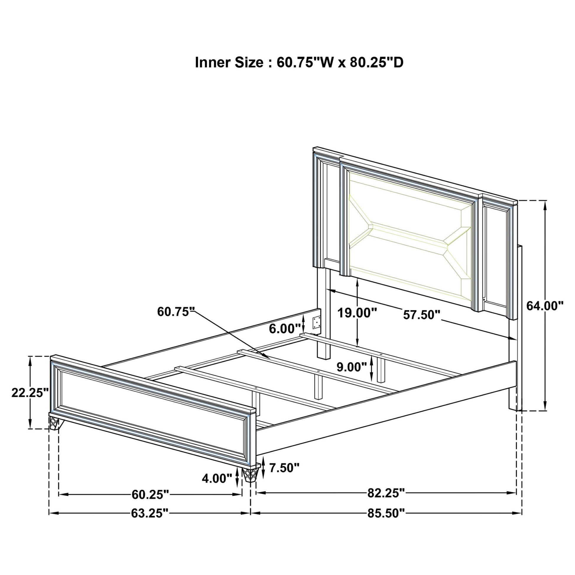 Panel Bed With LED Headboard