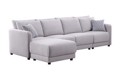 Penelope - Linen Fabric 4-Seater Sofa With Ottoman And Pillows (Set of 2) - Light Gray