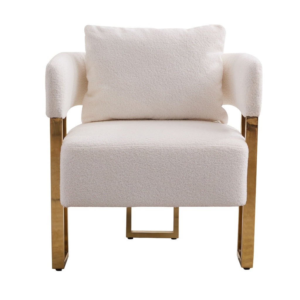 Modern Decorative Chair Teddy Fleece Upholstered And Metal Foot