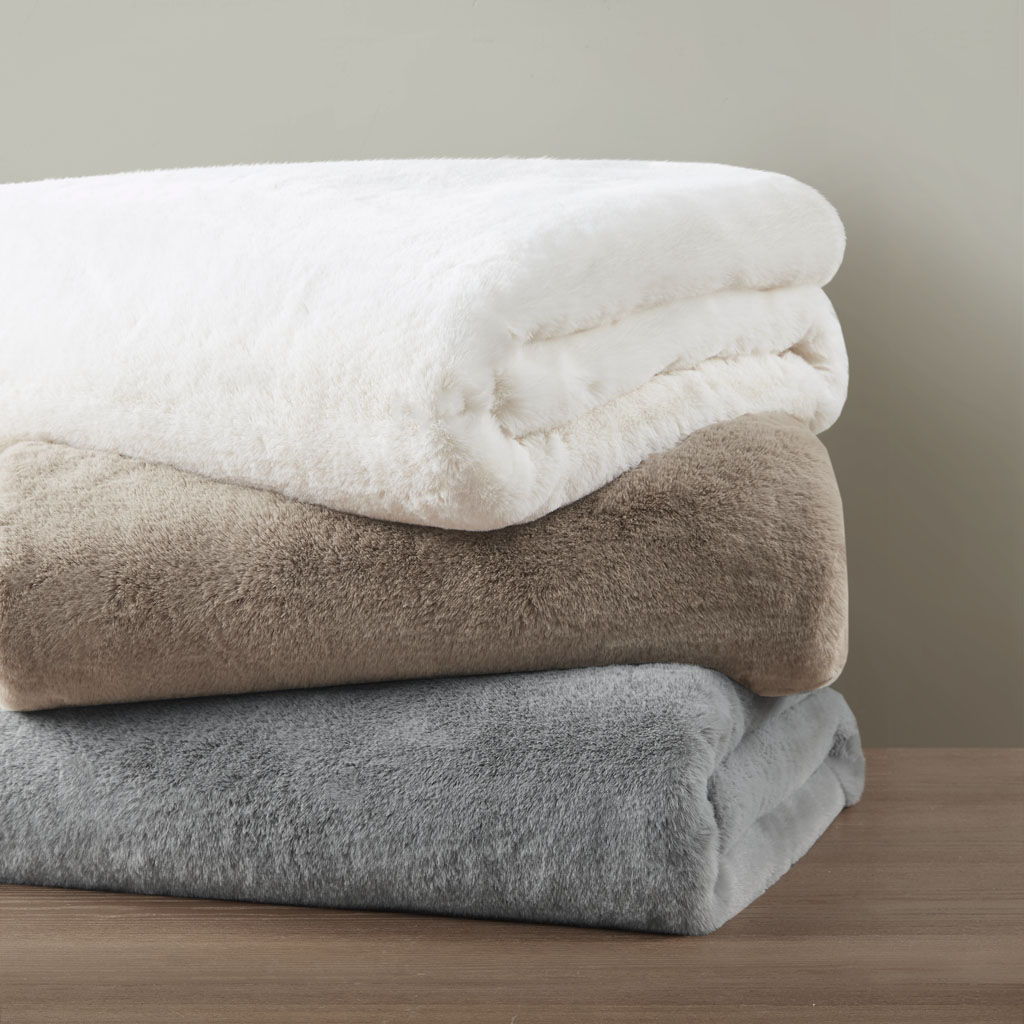 Bristol - Solid Premium Faux Fur Throw - Gray