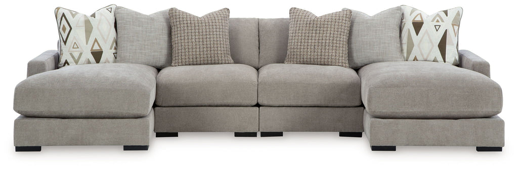 Aslan Court - 5 Pc. - 4-Piece Sofa Pit Sectional, Ottoman - Pebble