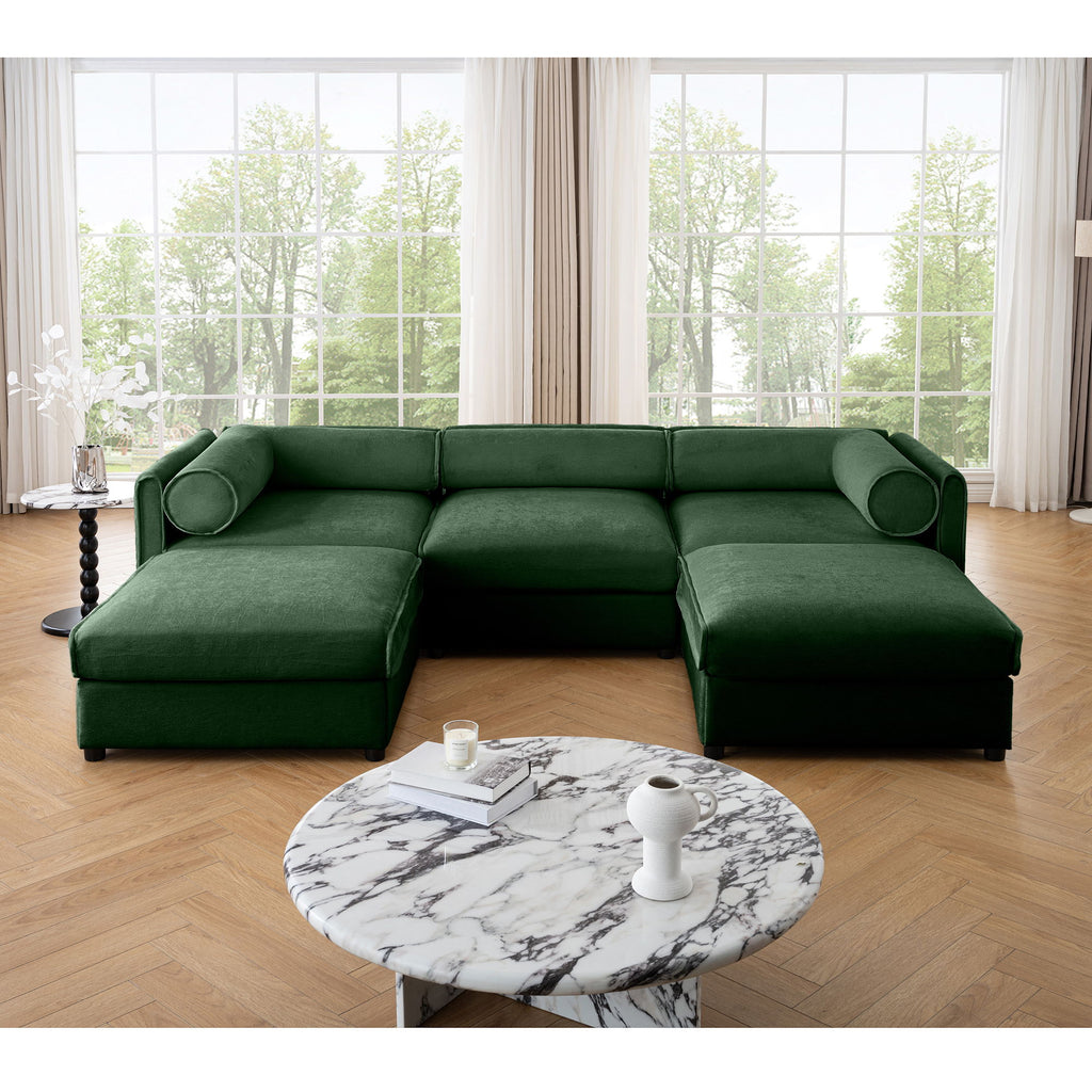 Contemporary Elegant White Chenille Sofa With Storage And Ottoman