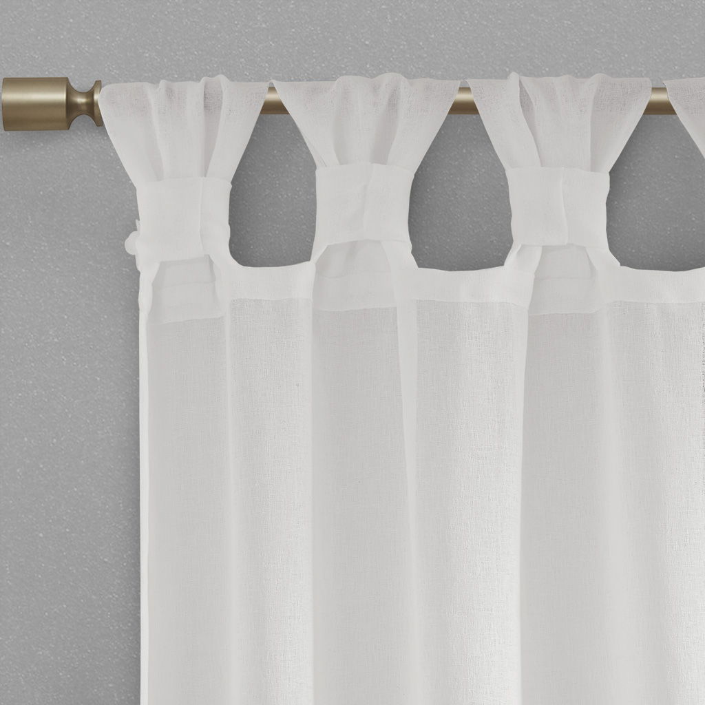 Rosette - 63" Floral Embellished Cuff Tab Top Solid Window Panel - White