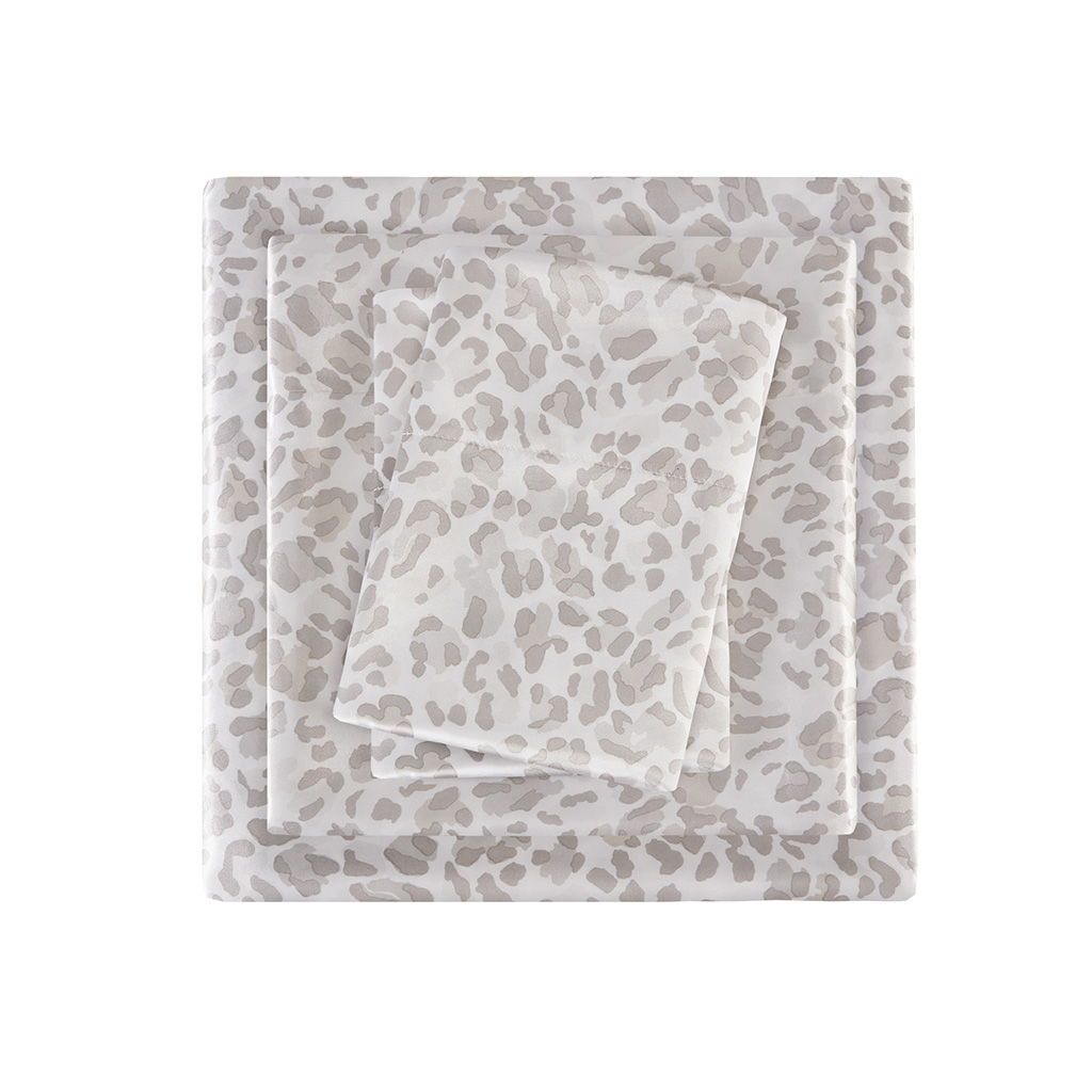 Printed Satin - Sheet Set - Taupe Leopard