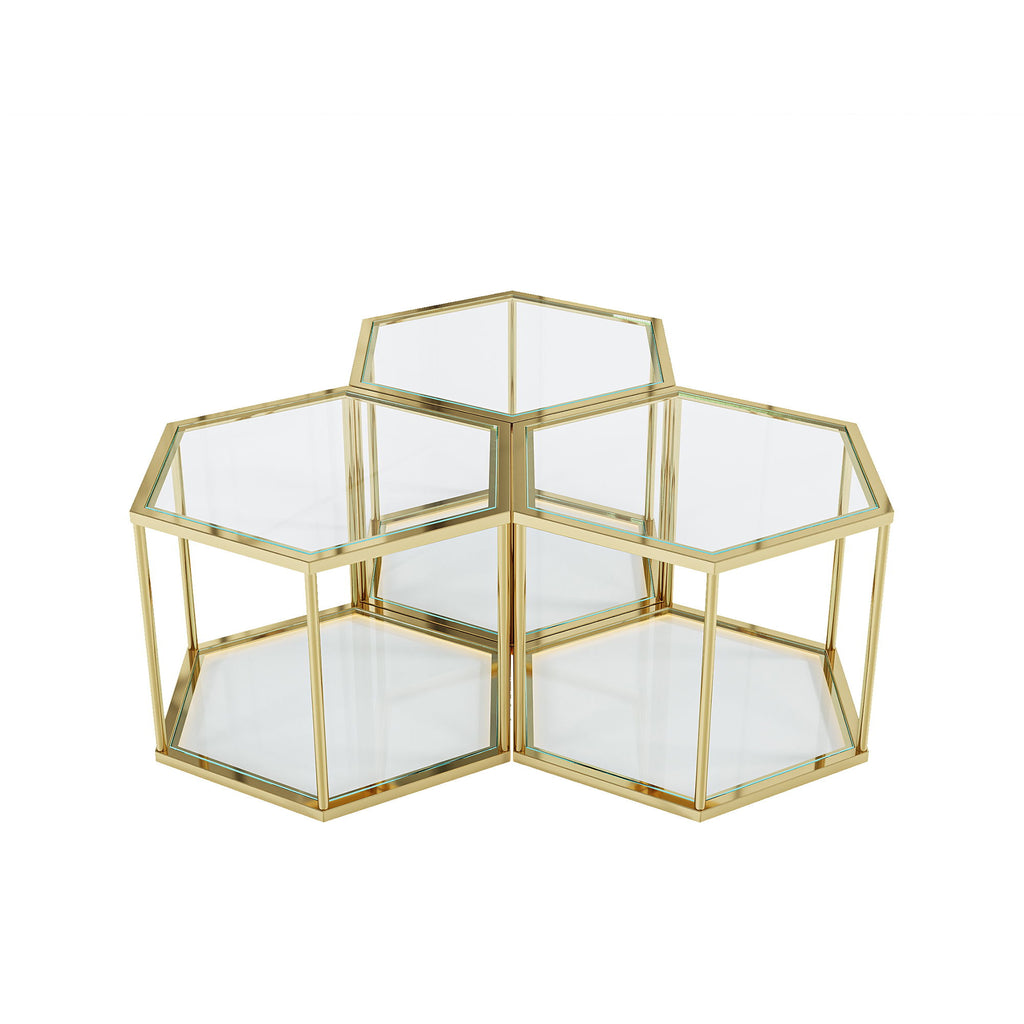 Modern Coffee Table With Double Layer Tempered Glass And Polygonal Design