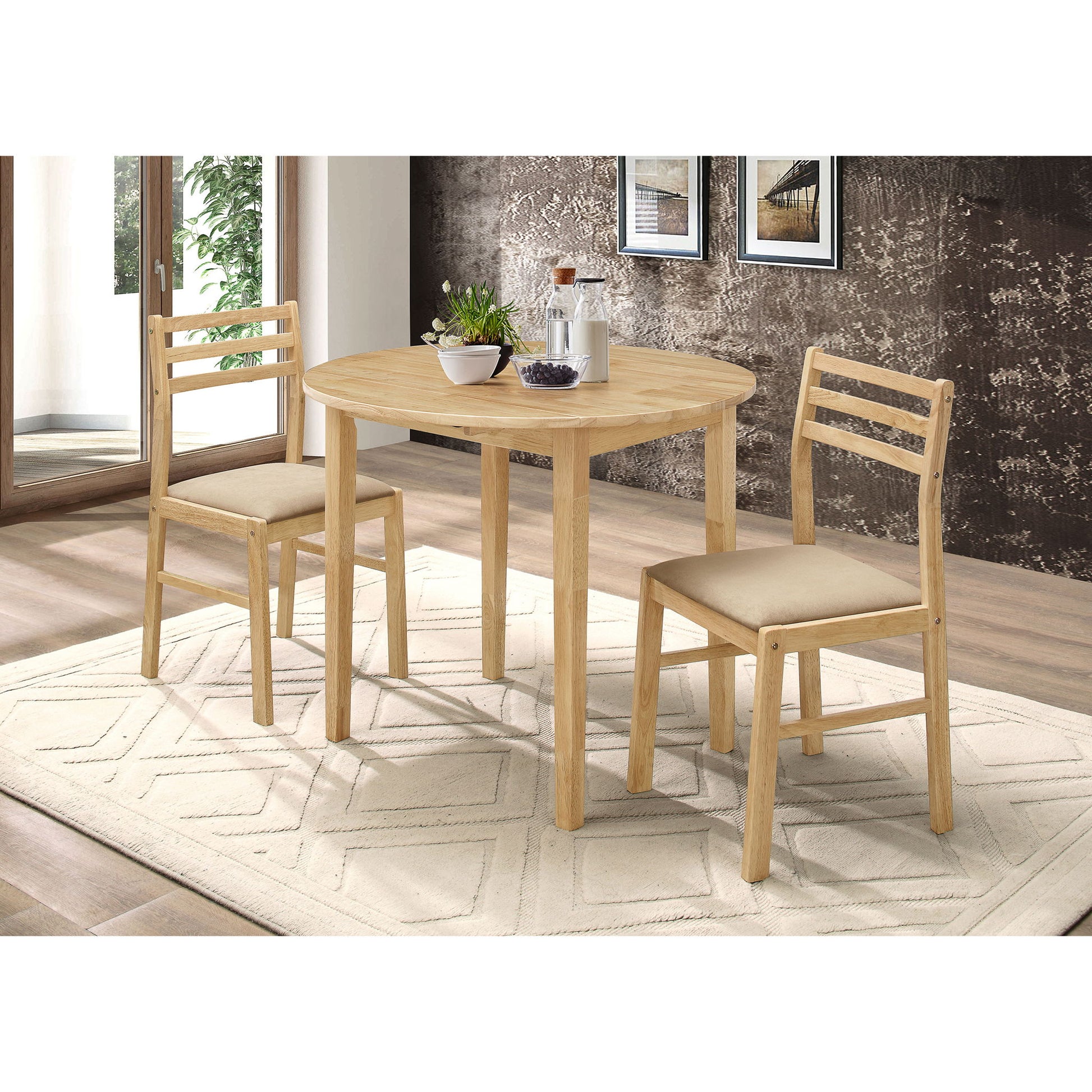 3 Piece Dining Set With Drop Leaf Table And Upholstered Chairs