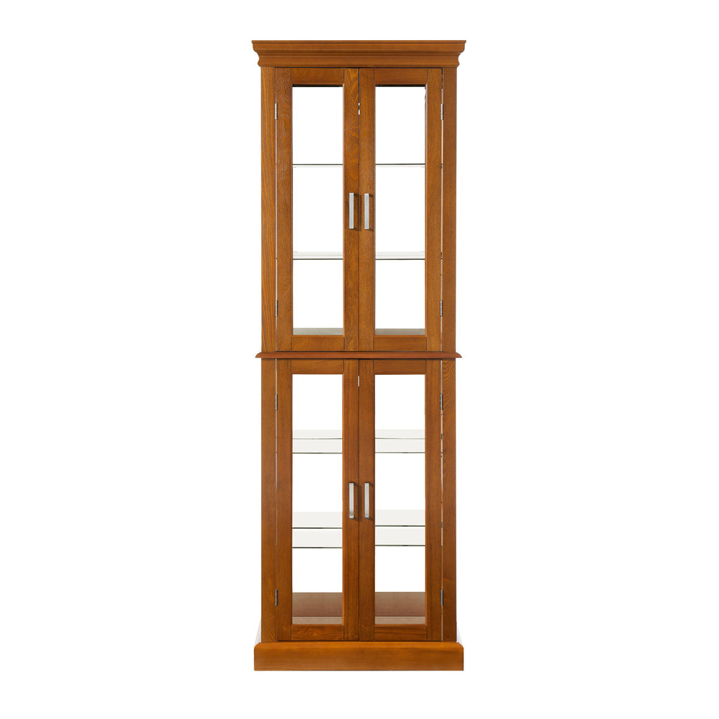 Curio Cabinet Lighted Curio Diapaly Cabinet With Adjustable Shelves And Mirrored Back Panel, Tempered Glass Doors (6 Tier), (E26 Light Bulb Not Included)