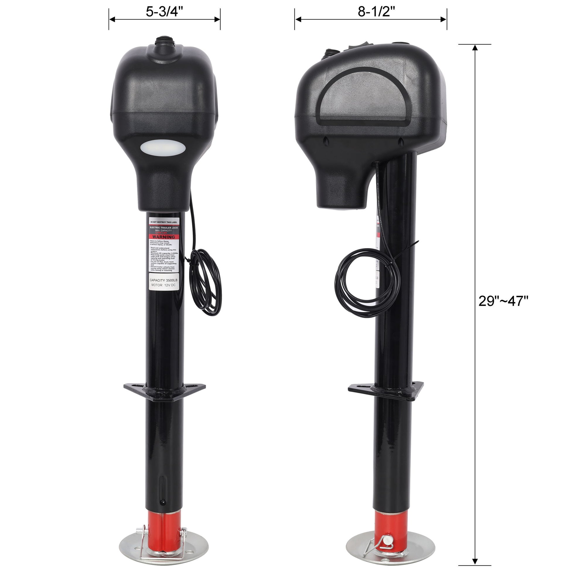 Electric Power Tongue Jack 3500Lbs Capacity With Waterproof Cover For RV Trailer & Camper, 12V Dc - Black