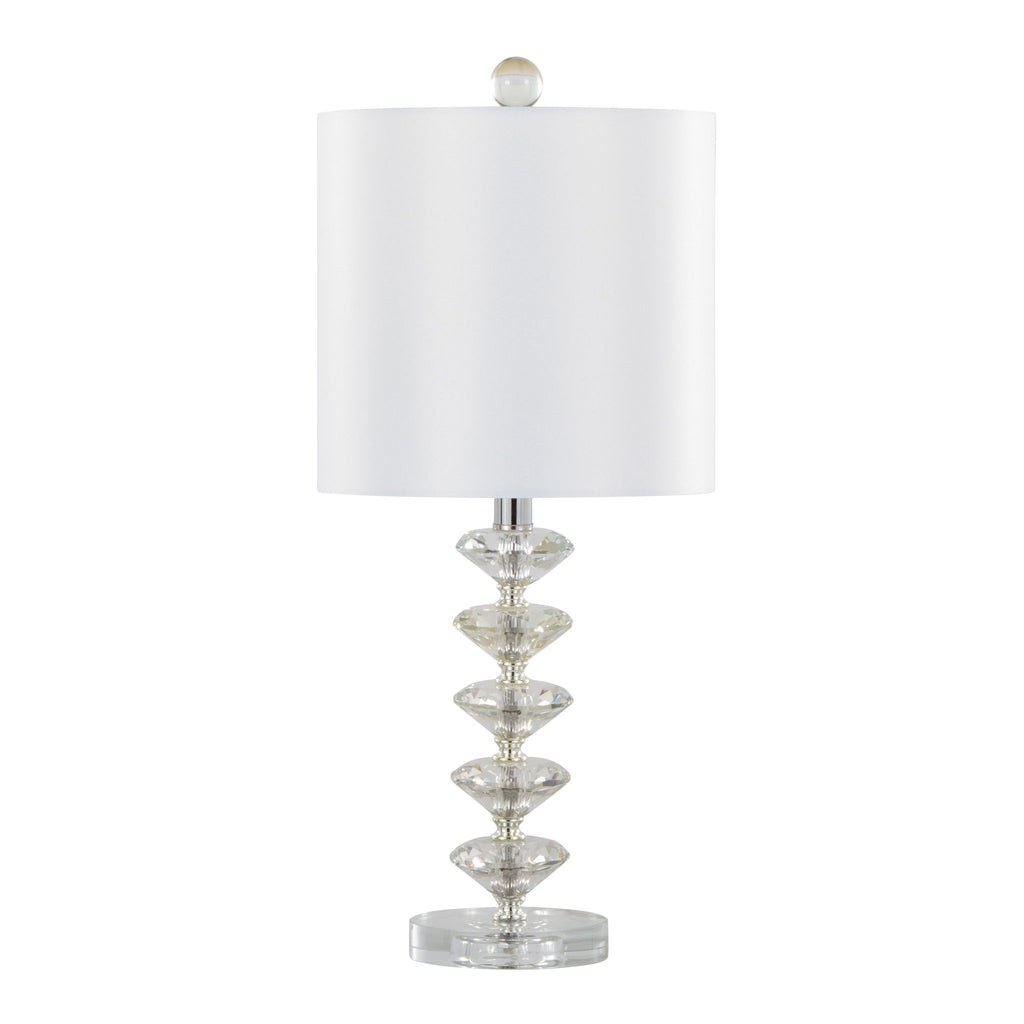 Diamond - Stacked Contemporary Crystal Table Lamp (Set of 2) - Clear / Off White / Chrome
