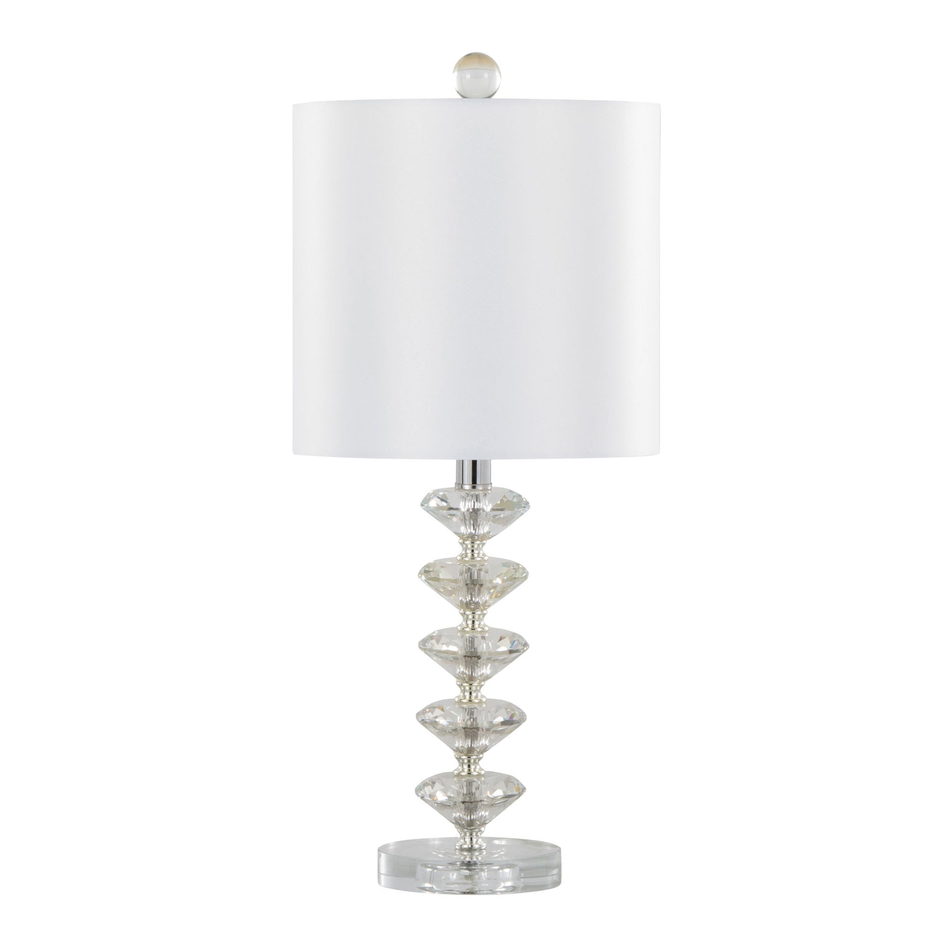 Diamond - Stacked Contemporary Crystal Table Lamp (Set of 2) - Clear / Off White / Chrome
