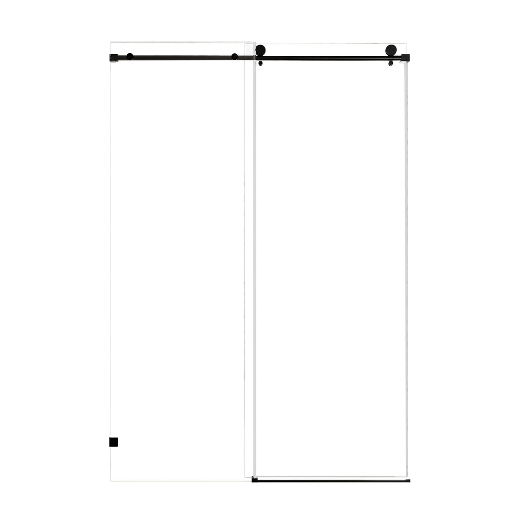 Frameless Single Sliding Soft Close Shower Door, 5 / 16" Clear Nano Coated Tempered Glass And 304 Stainless Steel Handle - Matte Black