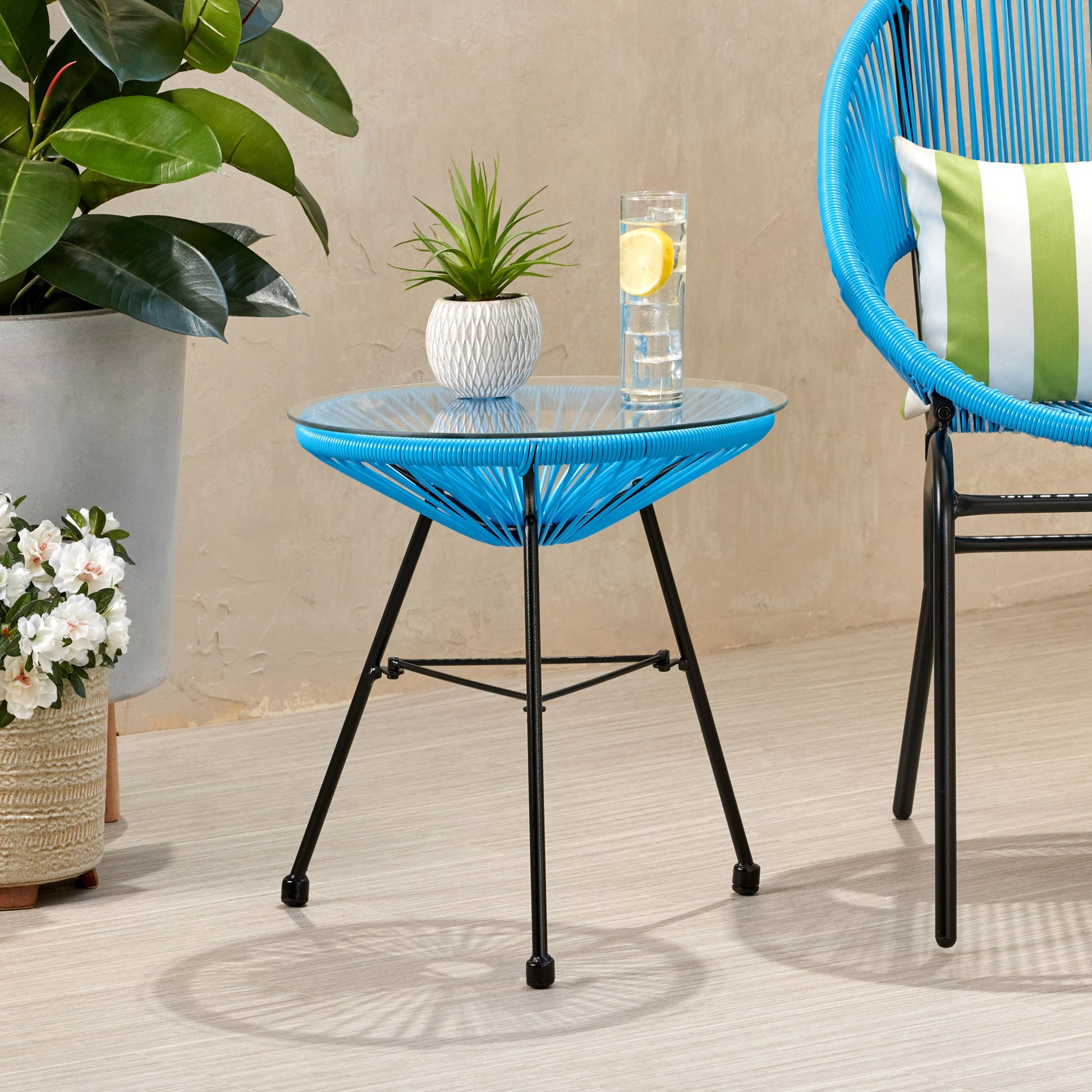 Nusa - Modern Rattan Side Table With Tempered Glass Top