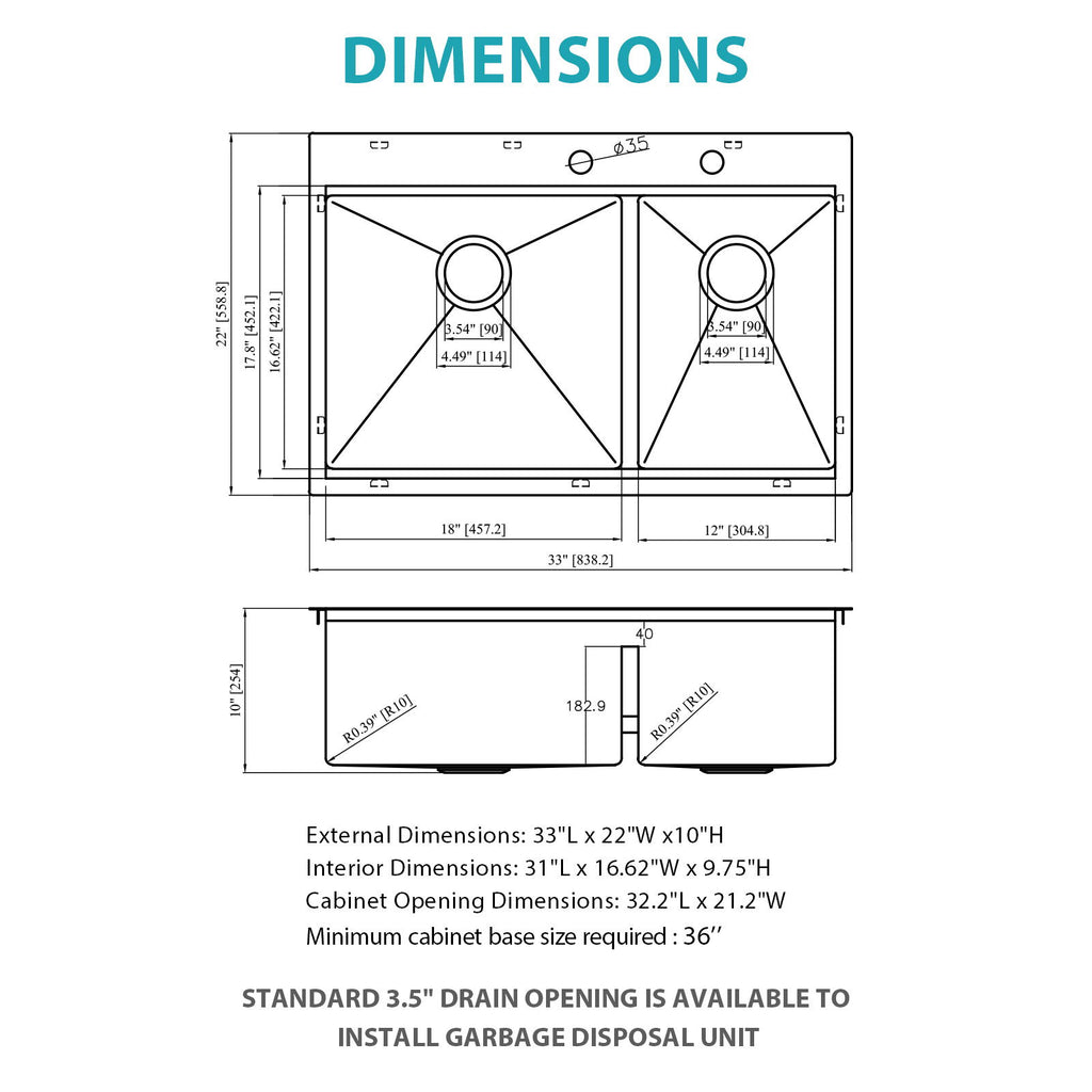 Topmount, Drop In Double Bowl Kitchen Sink