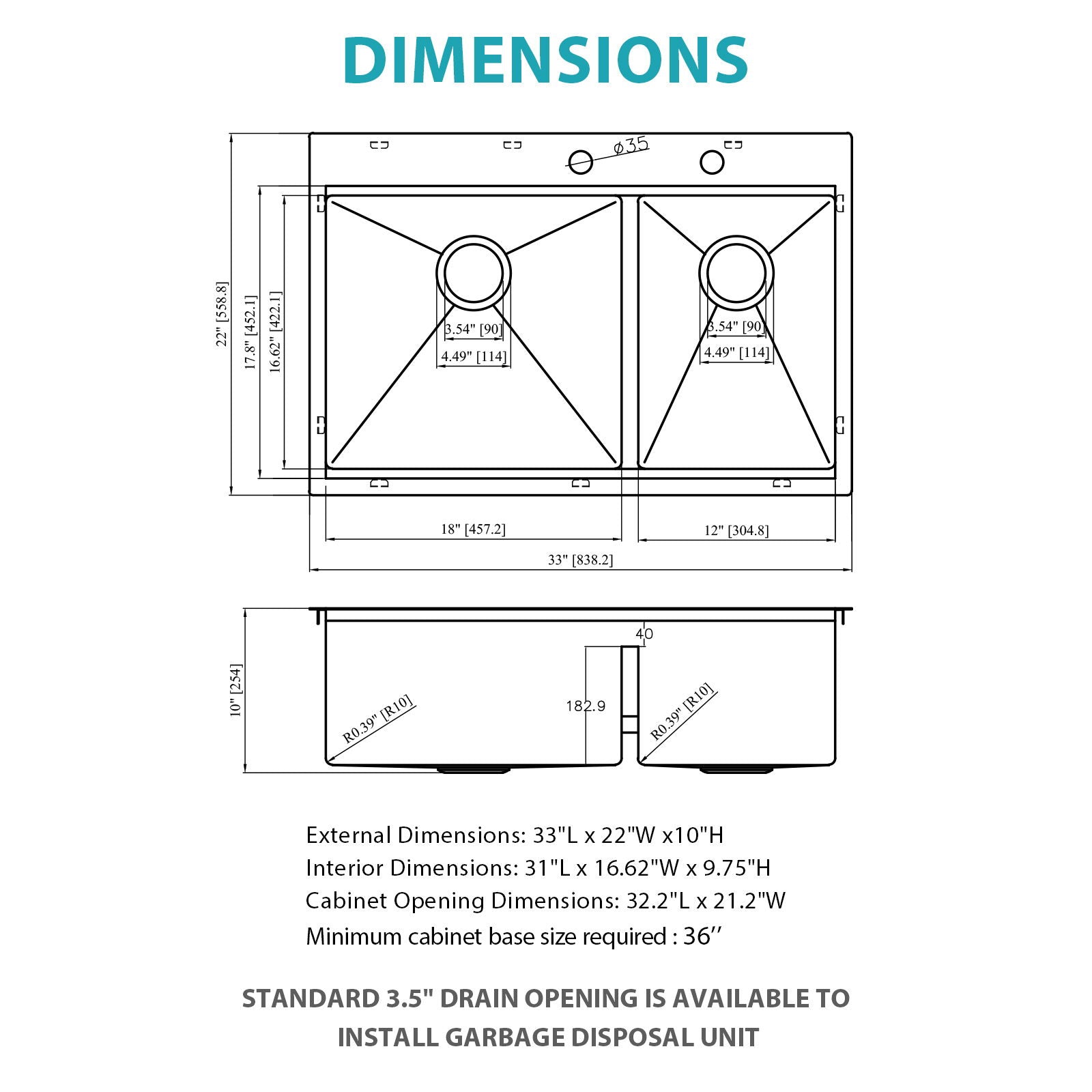Topmount, Drop In Double Bowl Kitchen Sink