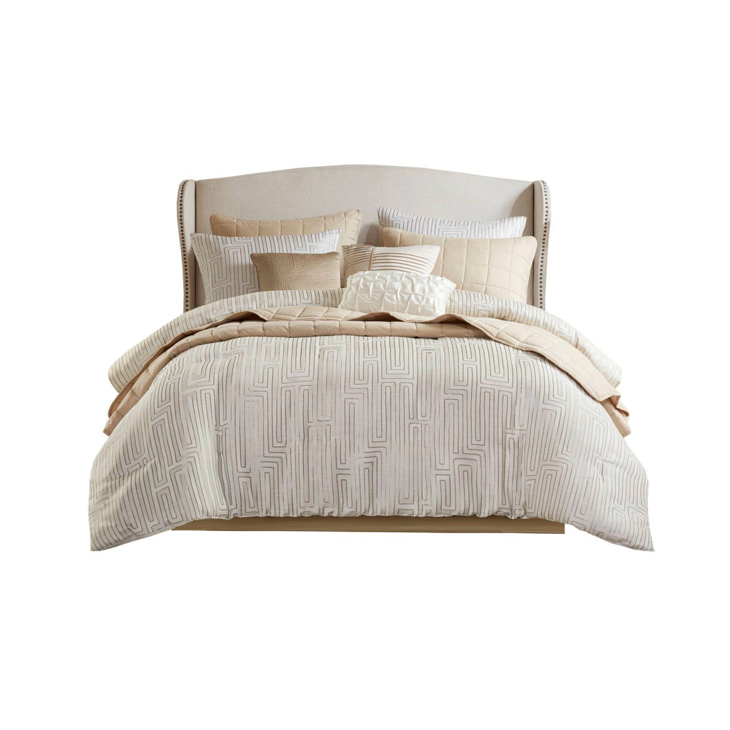 Royce - 10 Piece Queen Luxury Comforter Set - Ivory