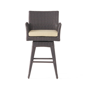 Outdoor Modern Rattan Swivel Barstool With Tapered Legs - Beige / Multibrown