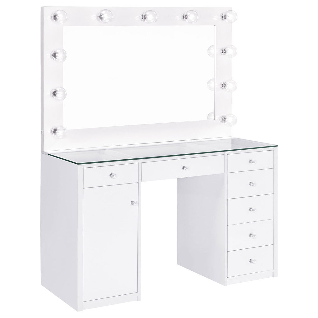 Fern - 7 Drawer Vanity Set With Mirror And Globe Lights
