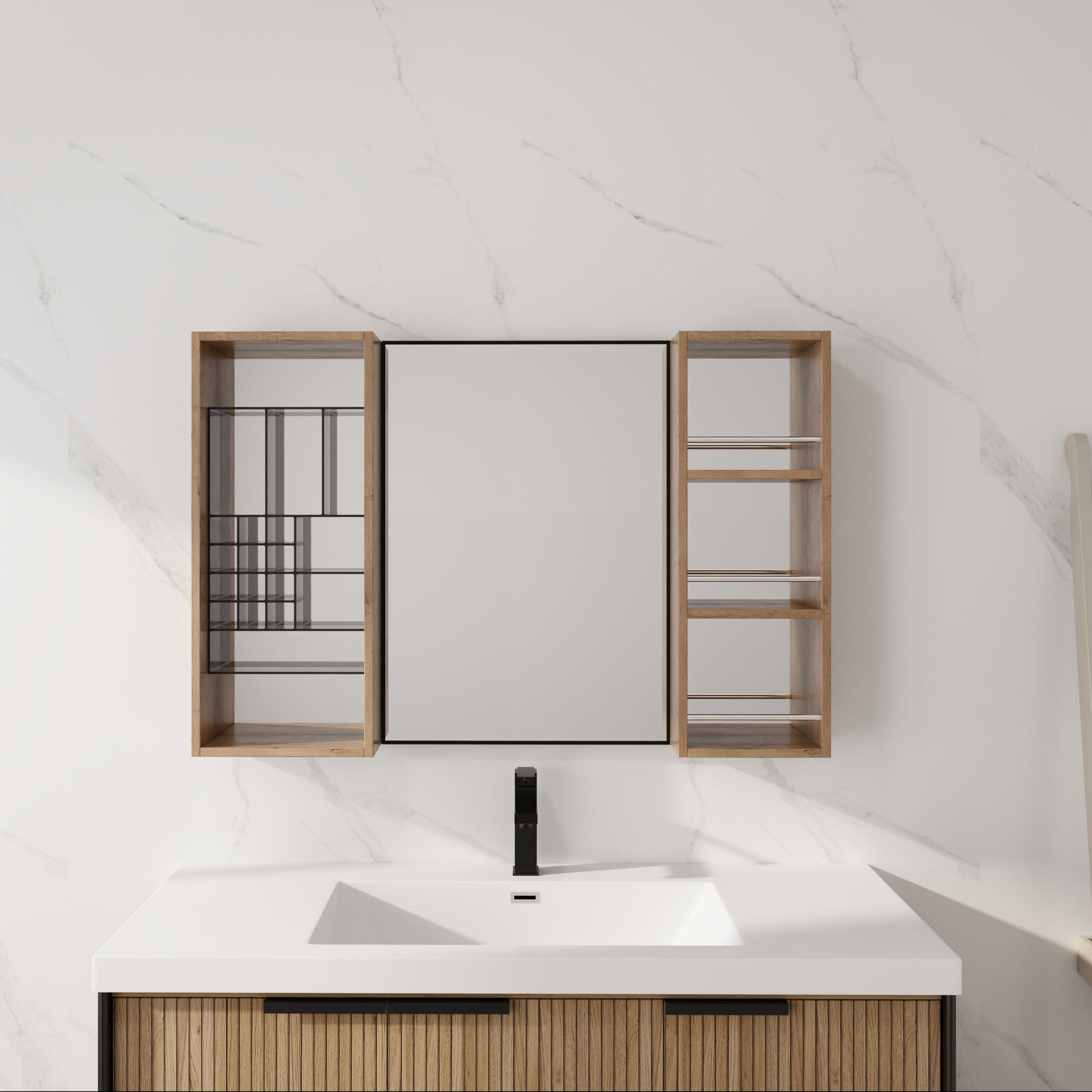 41.3" Wall Mounted Bathroom Cabinet With Storage - Imitative Oak