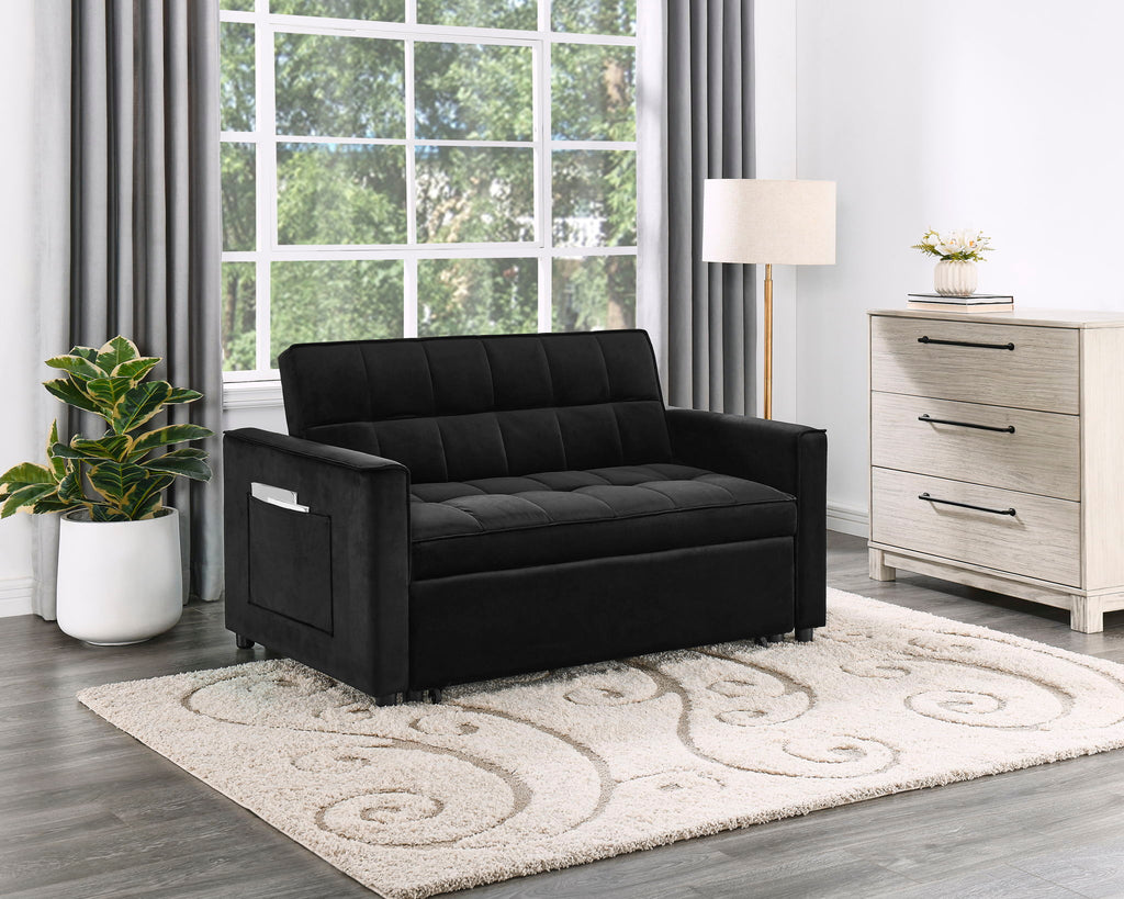 Maeve - Convertible Sleeper Loveseat With Tufting and Side Pocket - Black