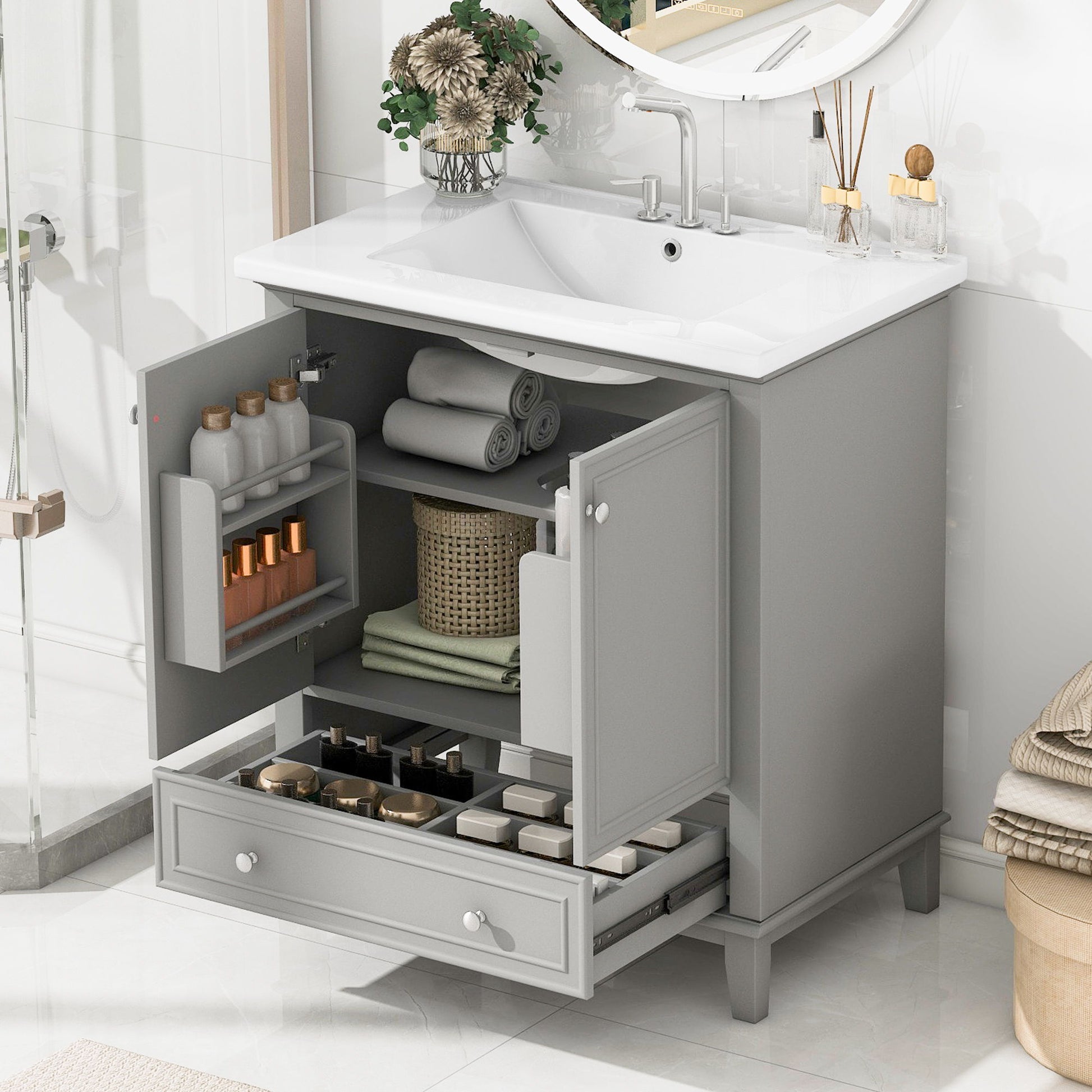 Modern Bathroom Vanity With Sink Combo, Doors And Drawer