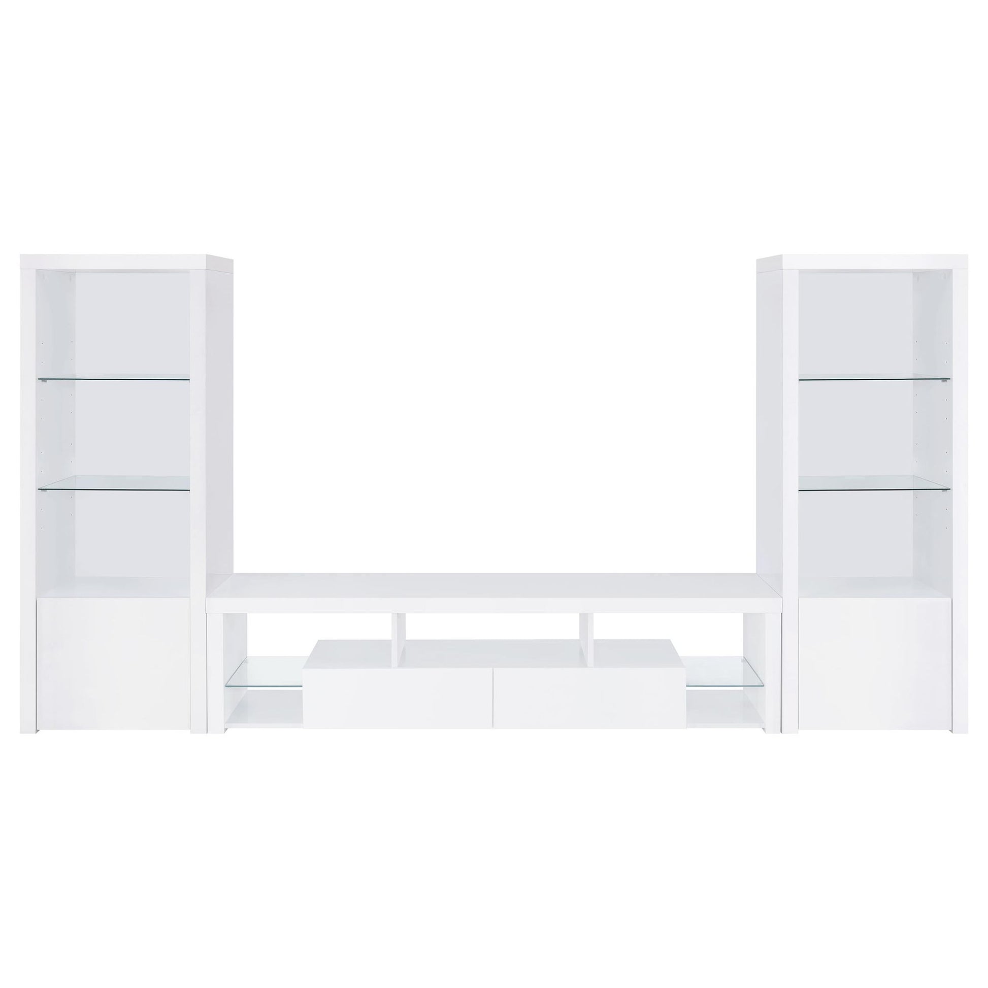 Lance - 3 Piece TV Entertainment Center With Shelves - Gloss White