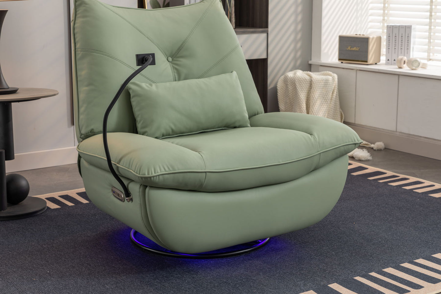 270 Swivel Glider Recliner Chair, Power Recliner Rocking Chair, USB Port Charge For Nursery Chair With Atmosphere Lamp For Living Room Bedroom Apartment