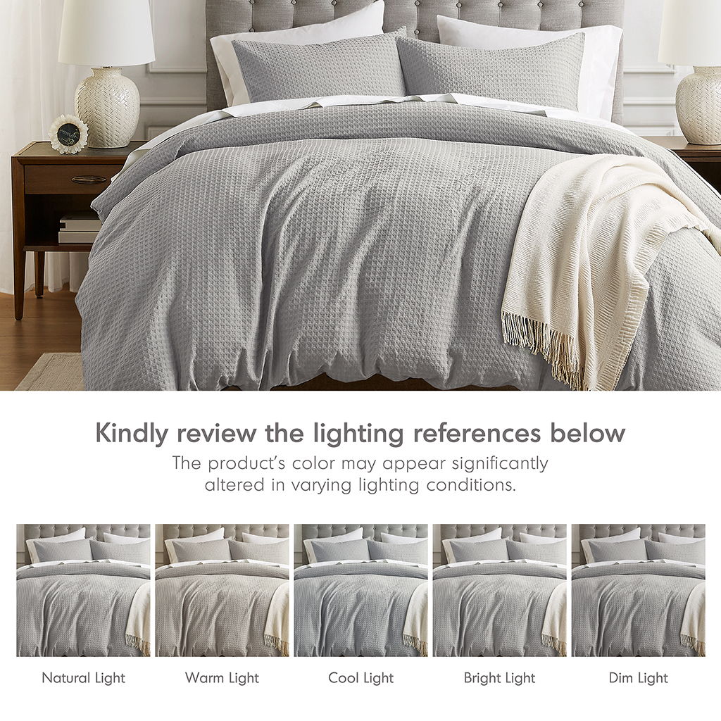 Mina - Full/Queen Waffle Weave Textured Duvet Cover Set - Light Gray