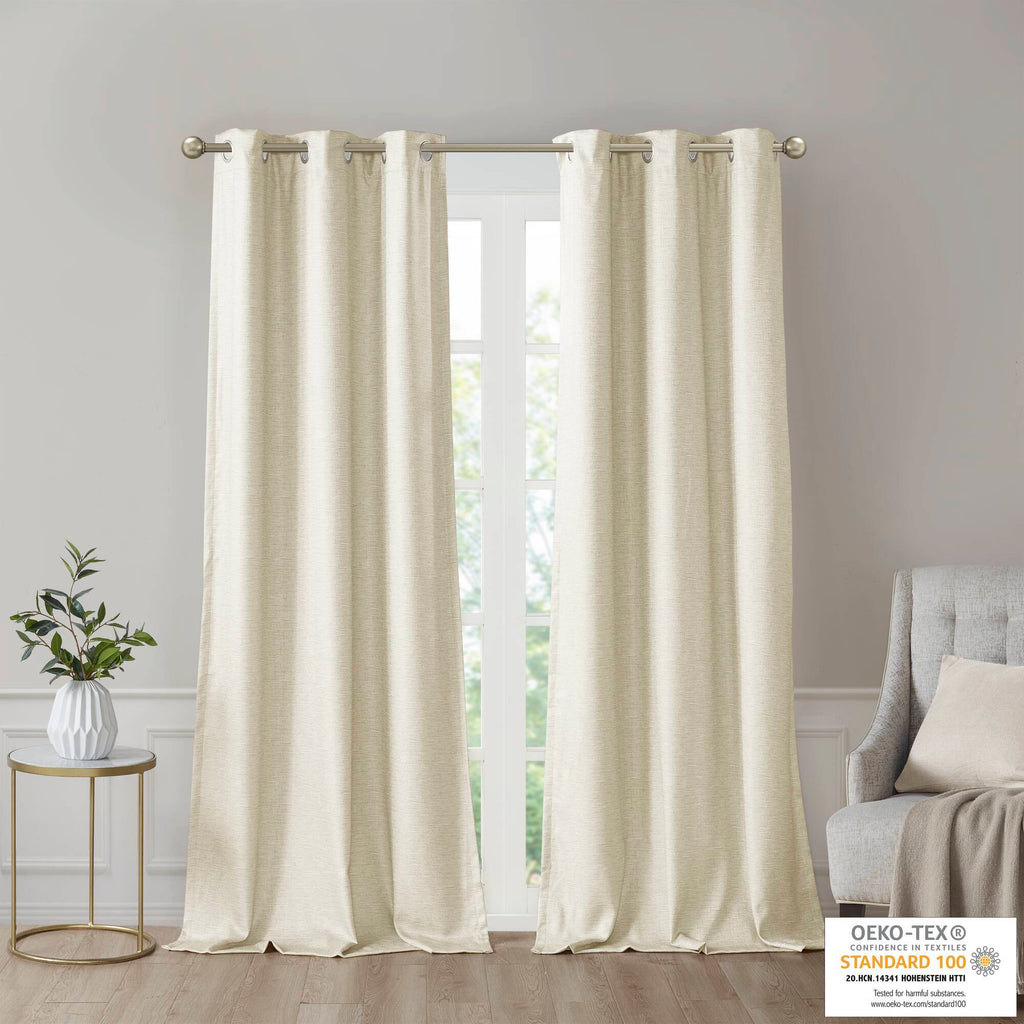 Como - 84" Tonal Printed Total Blackout Window Panel Pair - Ivory