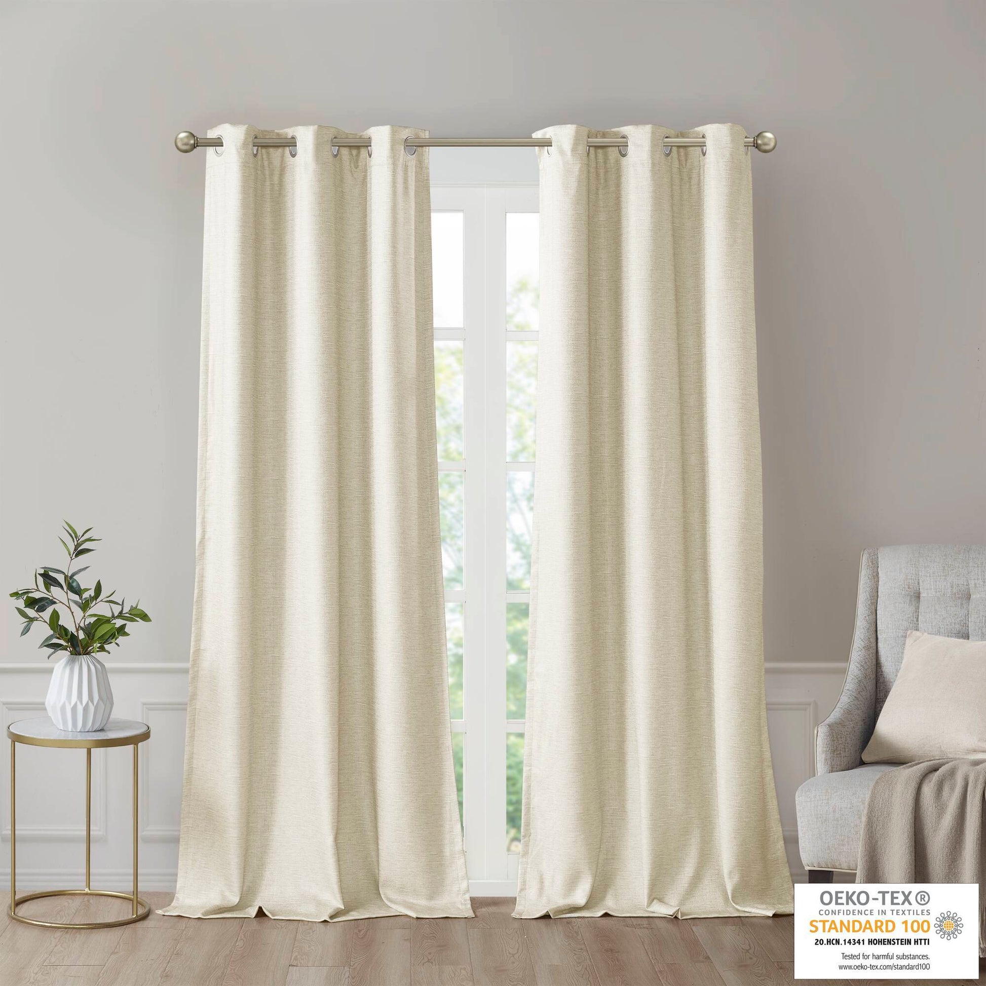 Como - 84" Tonal Printed Total Blackout Window Panel Pair - Ivory