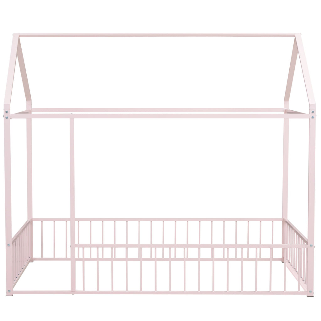 Metal Bed House Bed Frame With Fence