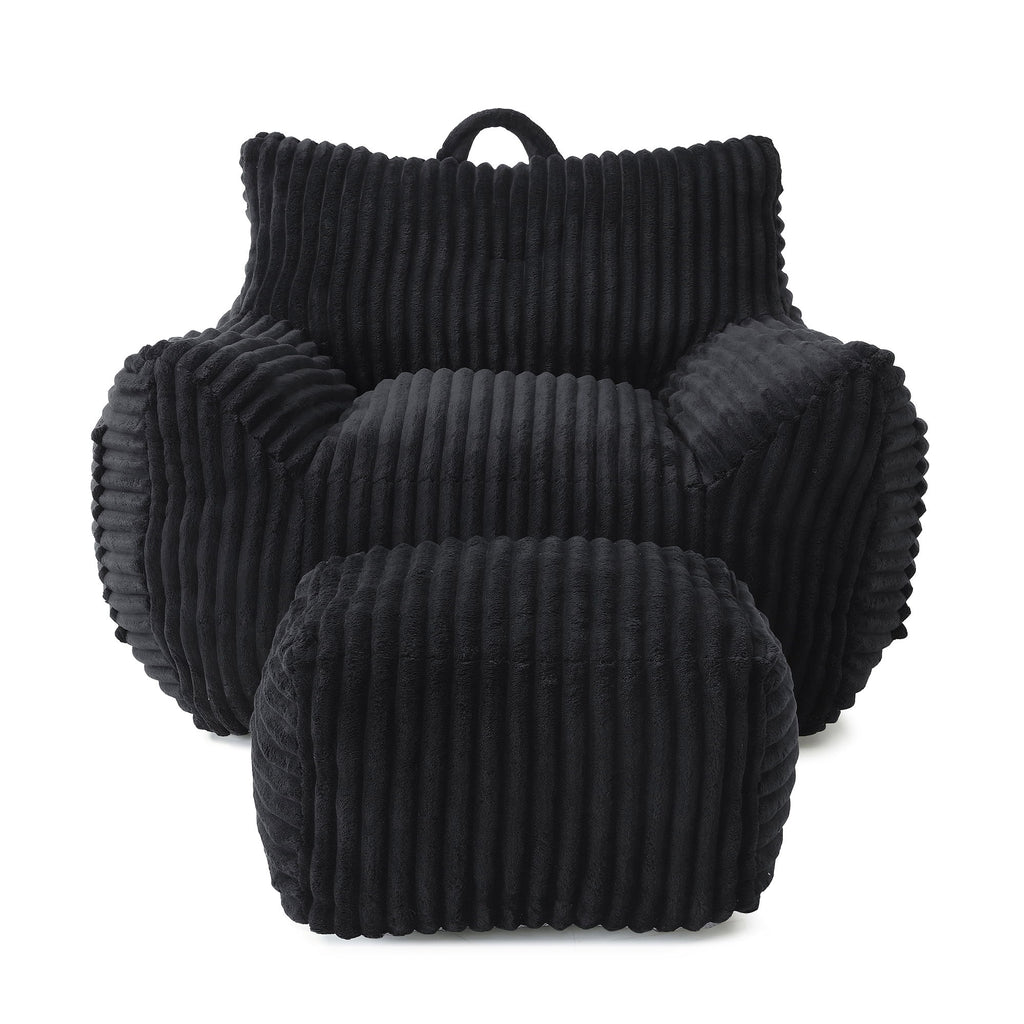Giant Plush Bean Bag Chair With Armrests And Footstool