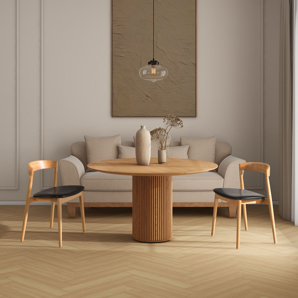 Raven - Stacking Sculpted Oak Dining Chair - Warm Natural Brown / Black