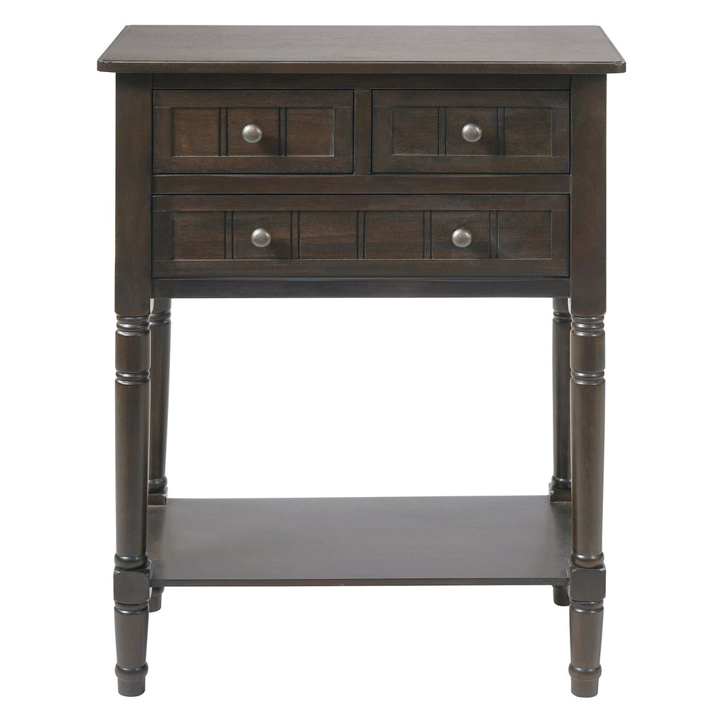 Narrow Console Table With 3 Storage Drawers And Bottom Shelf - Brown