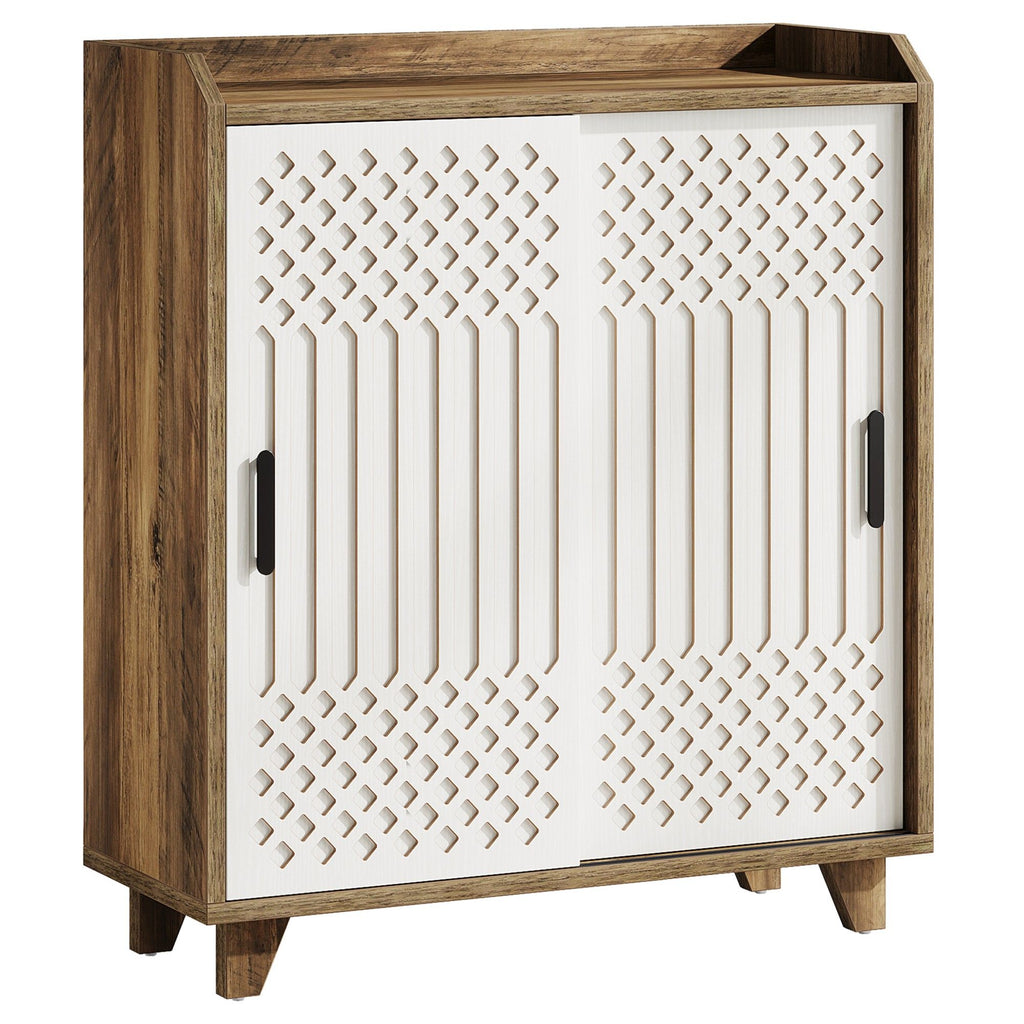 Sliding Door Sideboard Buffet Cabinet With Storage For Dining Room - Brown / White