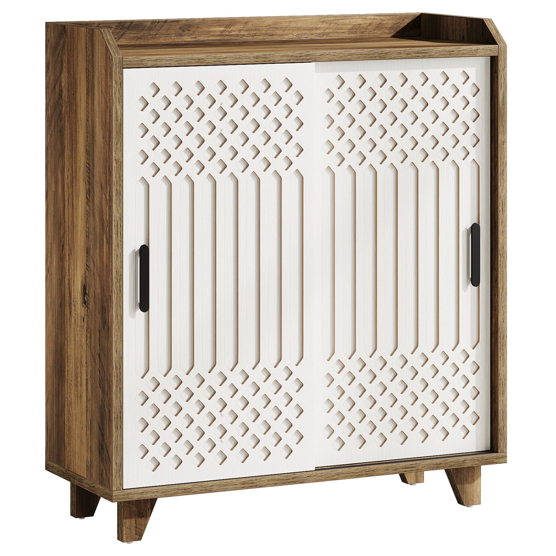 Sliding Door Sideboard Buffet Cabinet With Storage For Dining Room - Brown / White