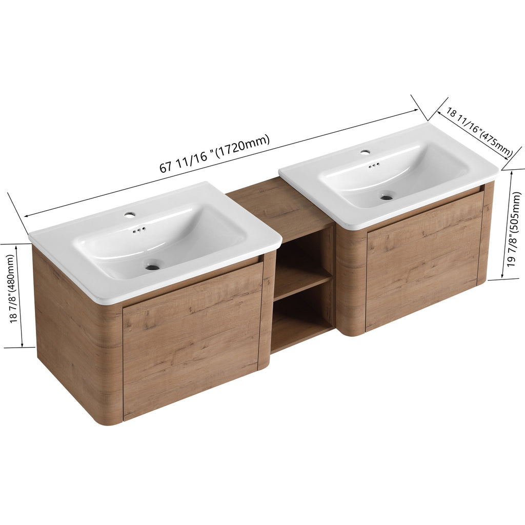 Wall Mounted Bathroom Vanity With Sink And Storage Shelves, Soft Close Doors