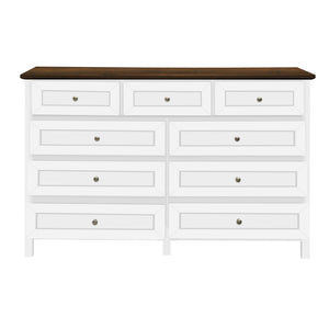 Rustic Storage Dresser With 9 Drawers And Silver Handle