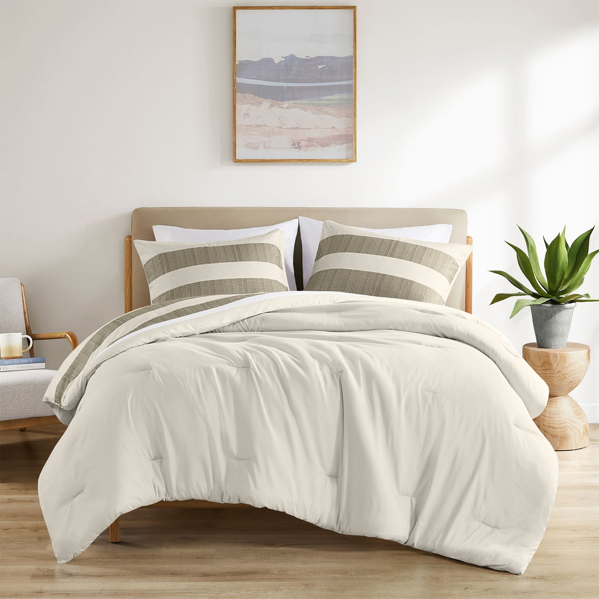 Blais - Stripe Textured Print Comforter Set Twin - Neutral