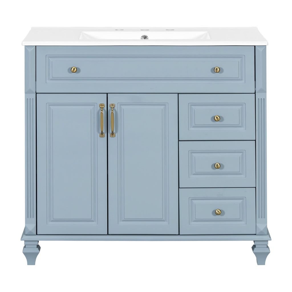 Modern Bathroom Vanity With Sink, 3 Drawers & 2 Doors