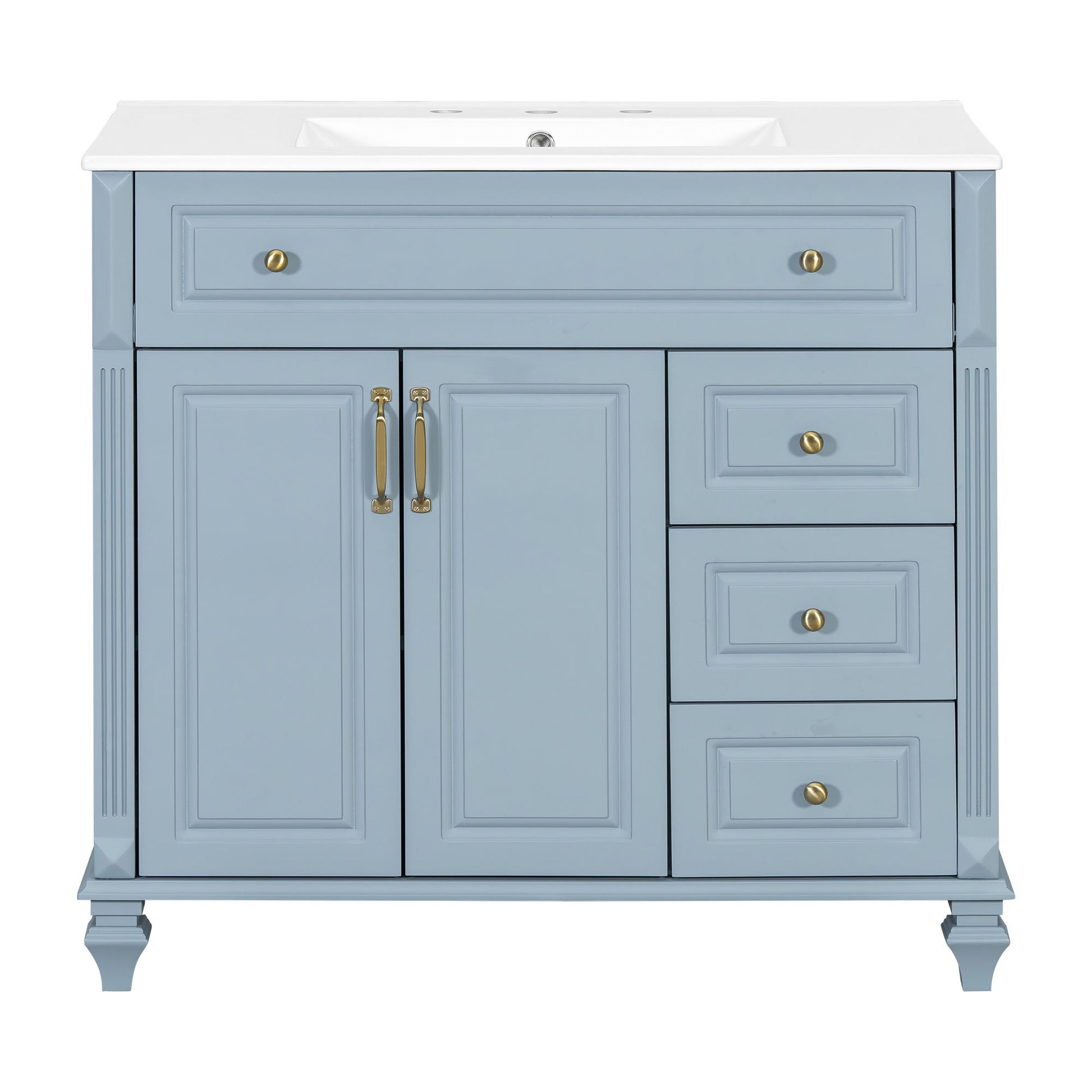 Modern Bathroom Vanity With Sink, 3 Drawers & 2 Doors
