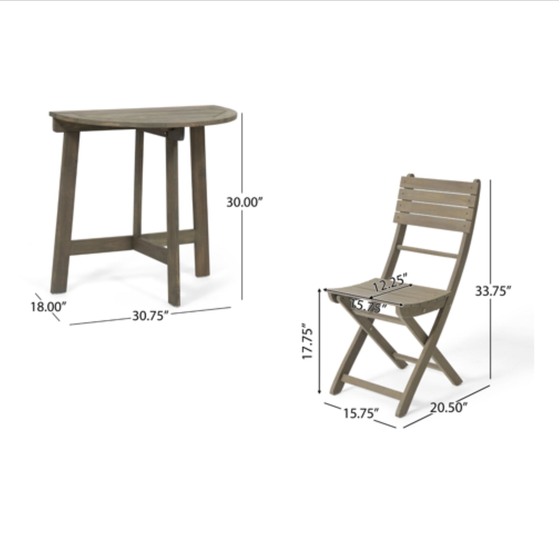 Outdoor 3 Piece Half Round Folding Bistro Set